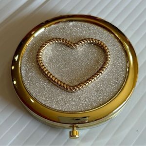 Retro Monet, gold tone, heart, compact mirror